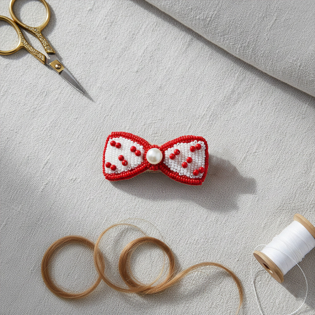 Red White Bow Hair Clip