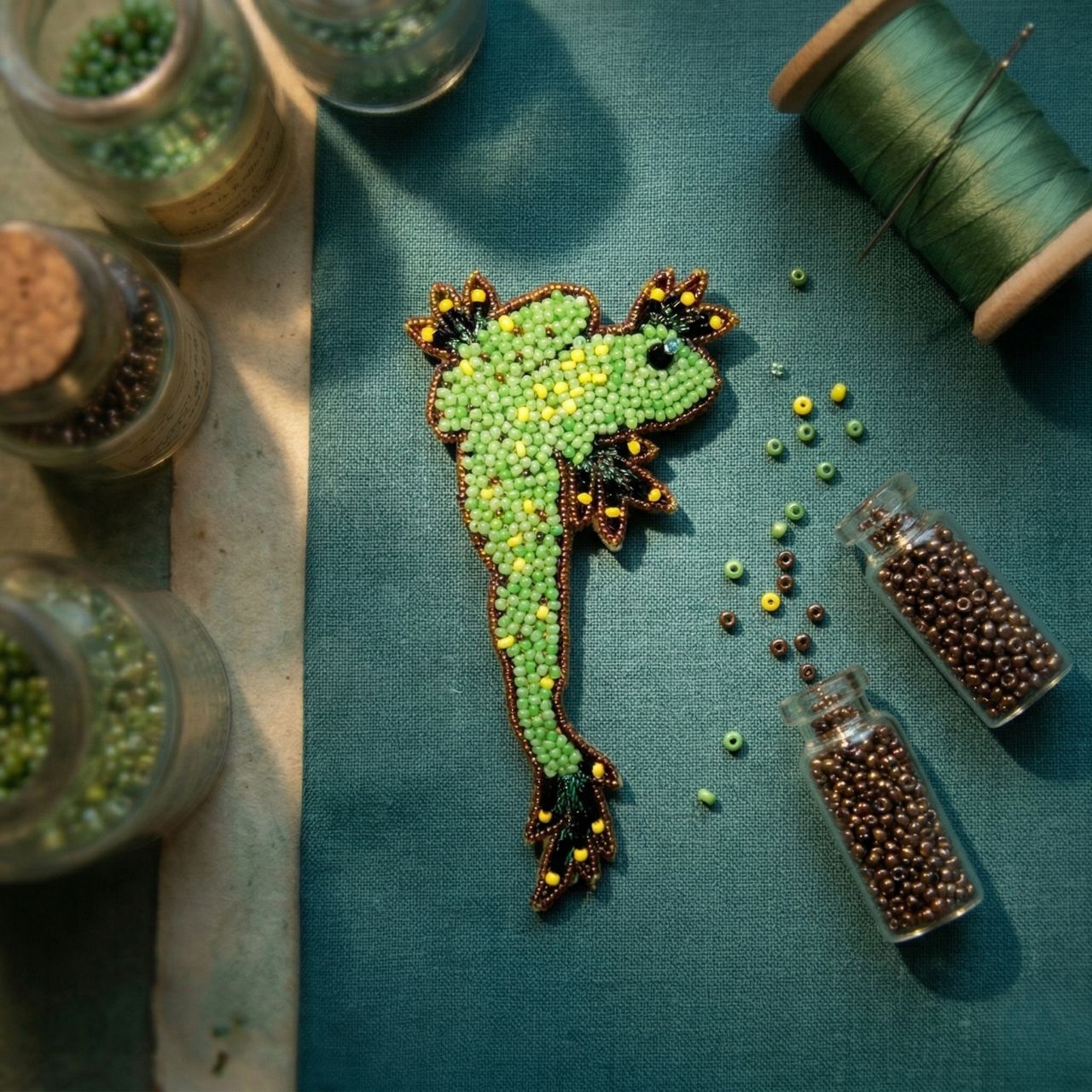 Green Frog Brooch Pin