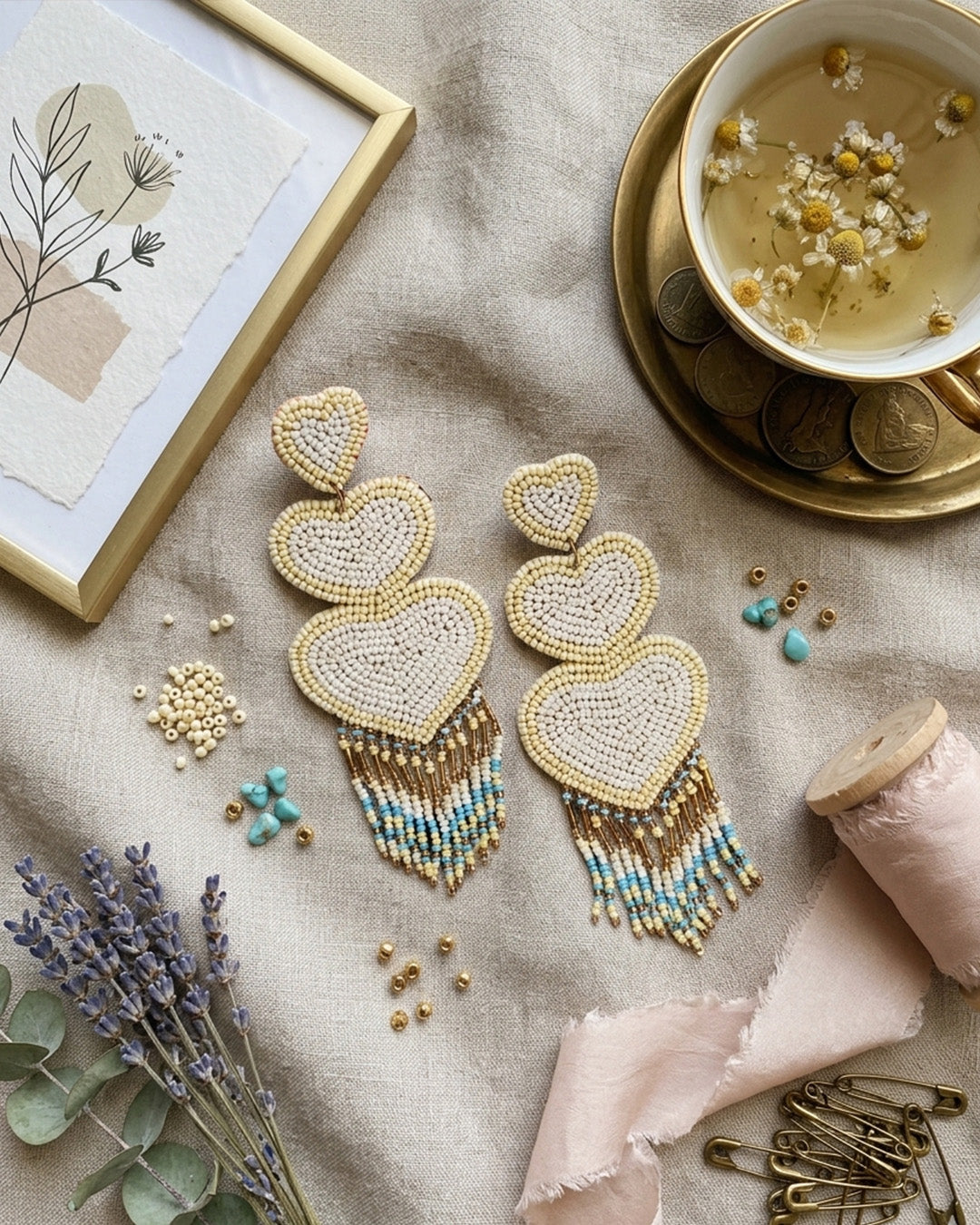 White Hearts Latkan Earring