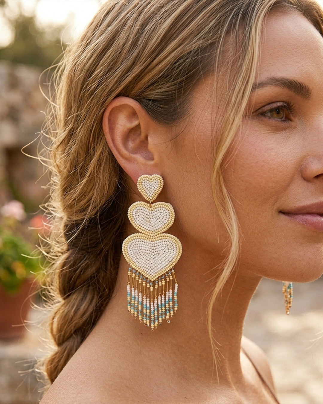 White Hearts Latkan Earring