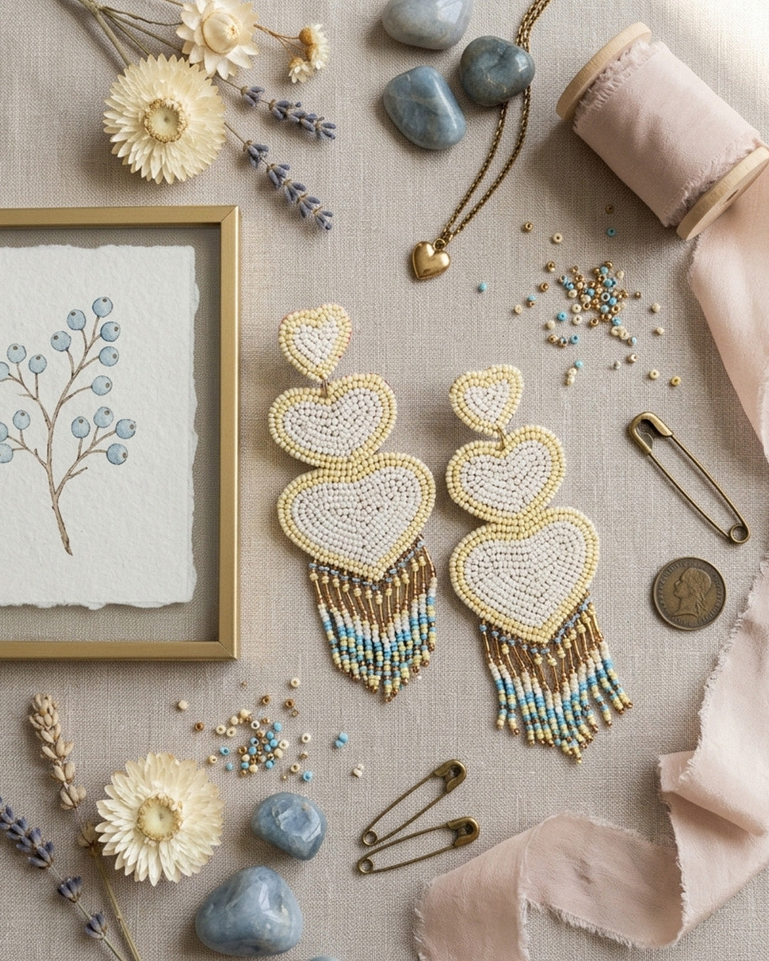 White Hearts Latkan Earring