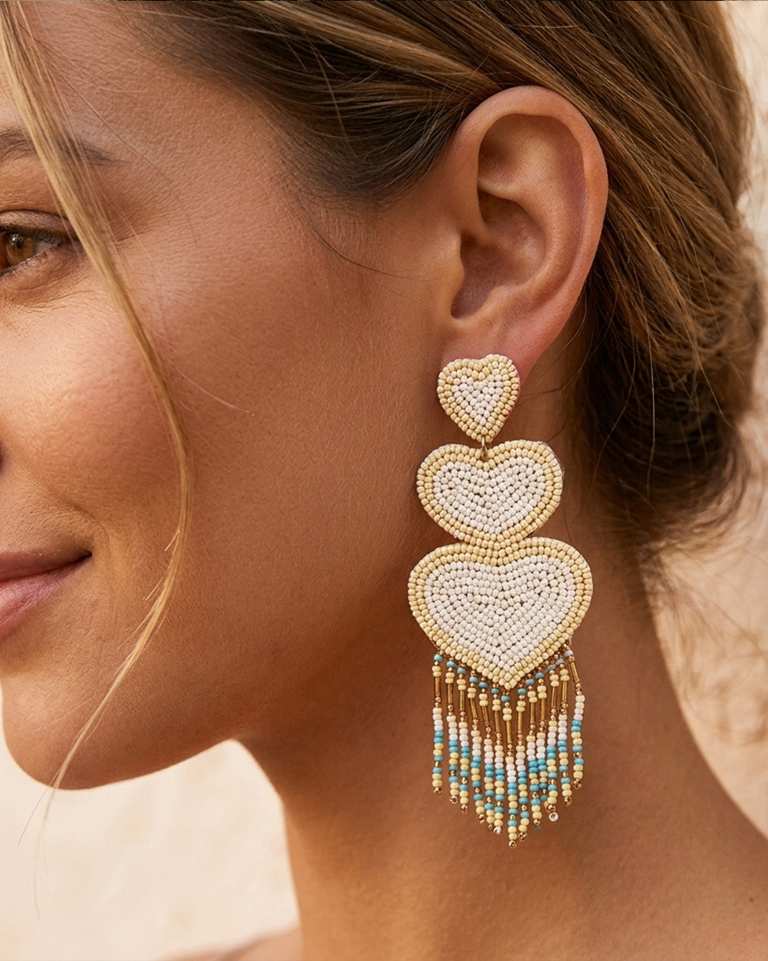 White Hearts Latkan Earring