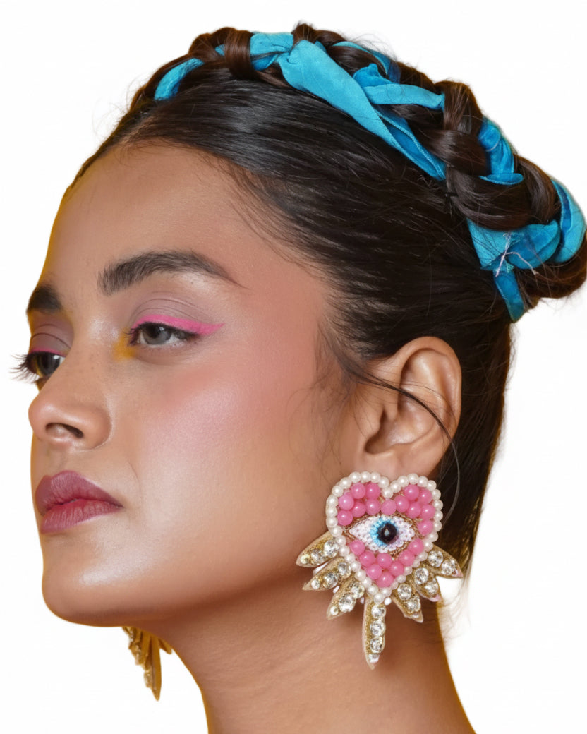 Evil Eye Heart Earring