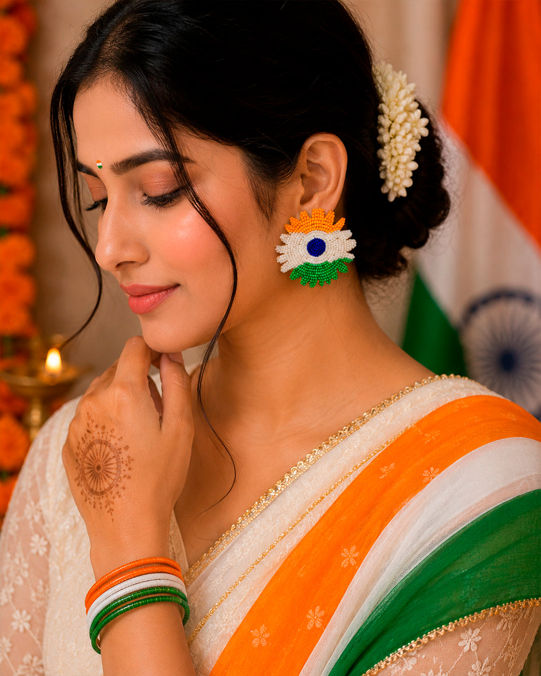 Tiranga Flower Earring