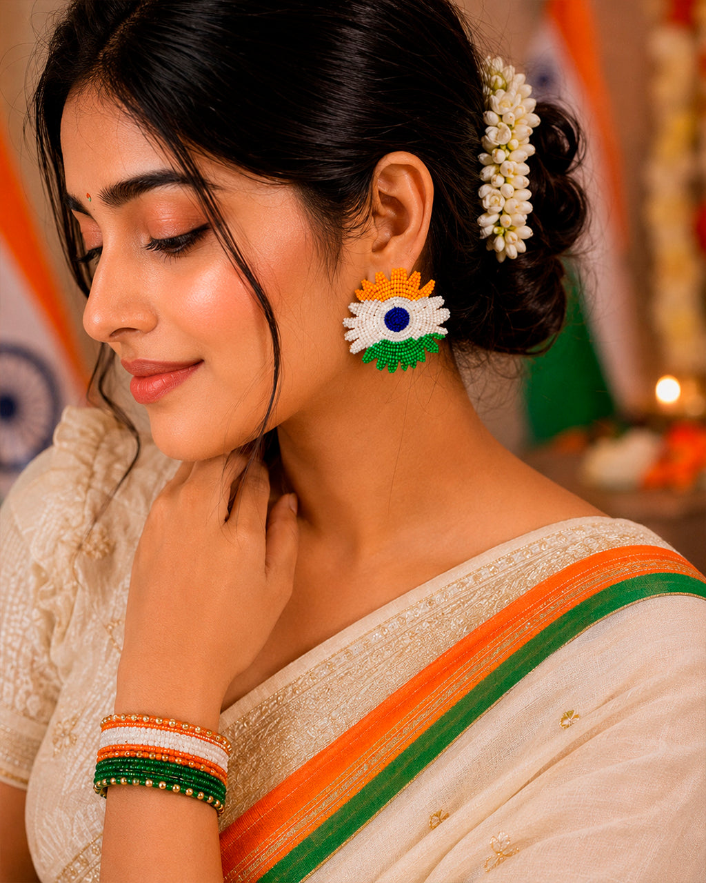 Tiranga Flower Earring