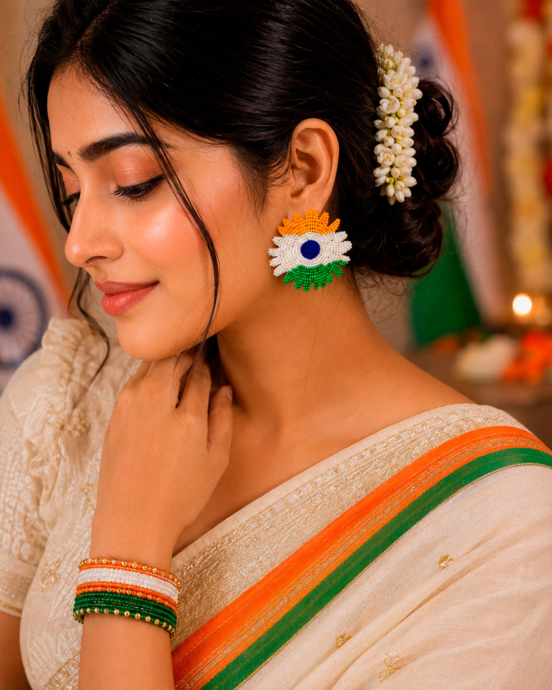 Tiranga Flower Earring