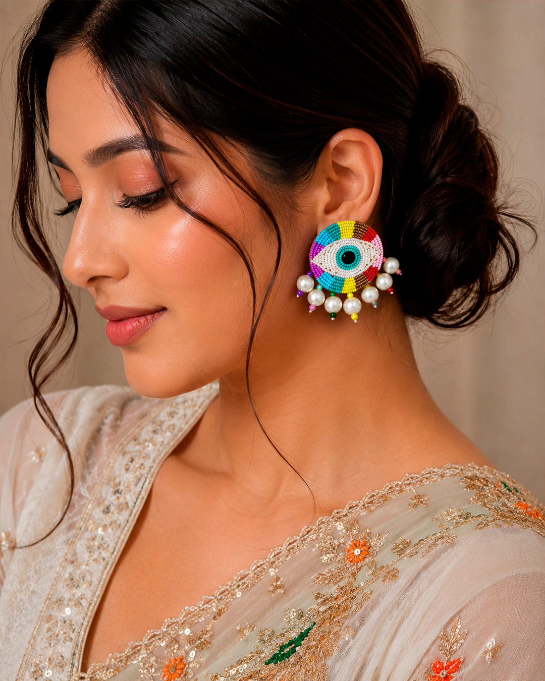 Evil Eye Round Multicolour Earring