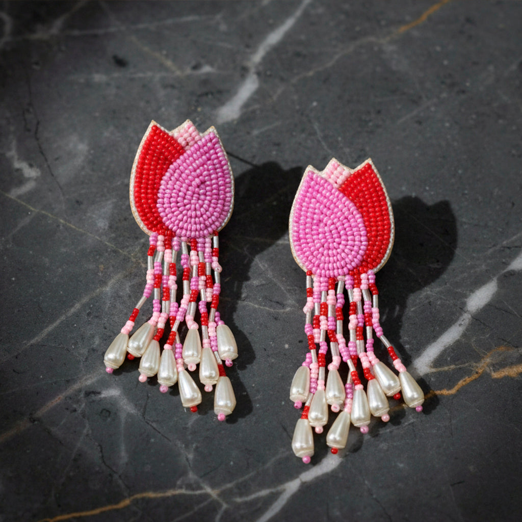 Pink & Red Tulip Earring