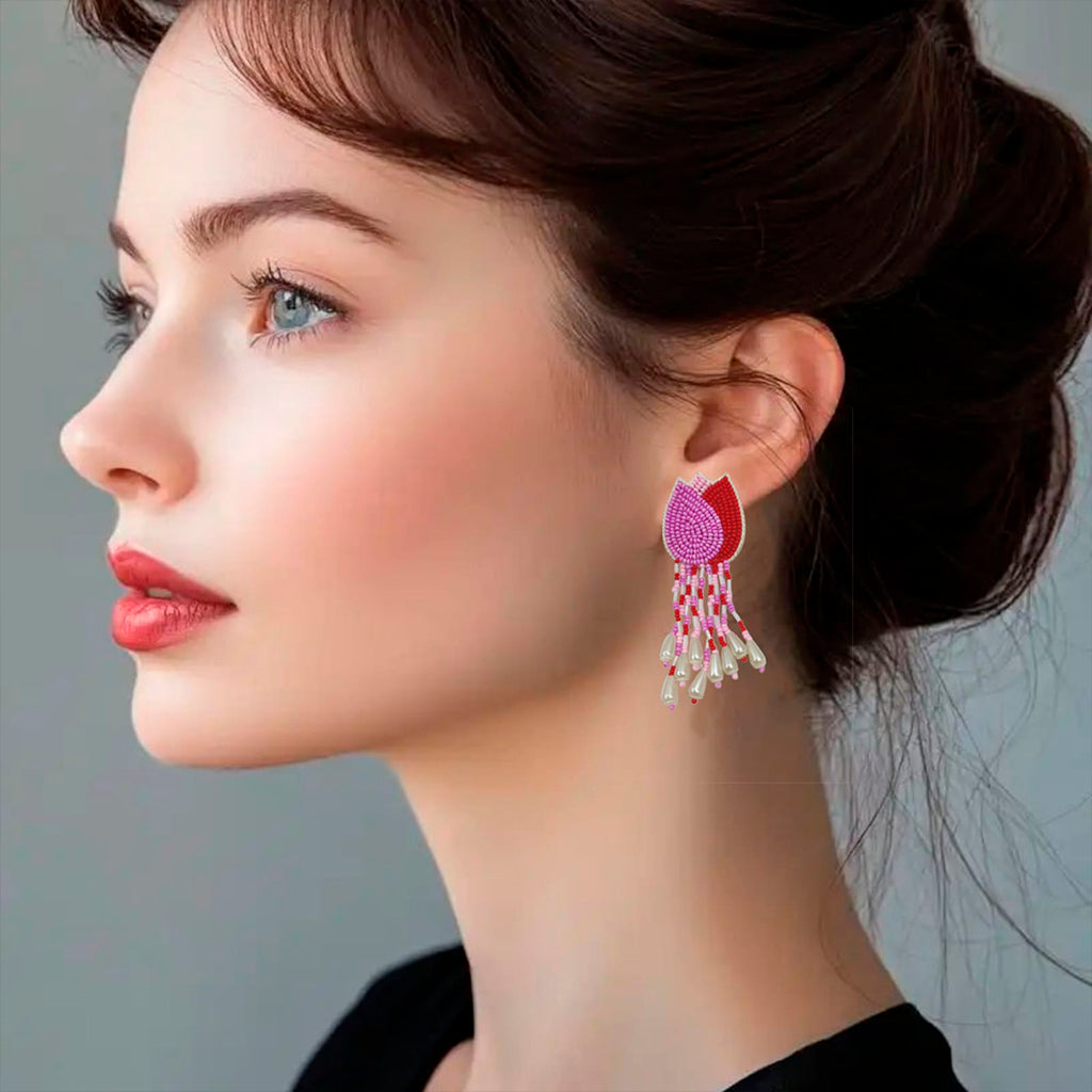 Pink & Red Tulip Earring