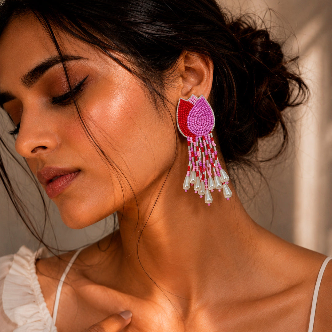 Pink & Red Tulip Earring