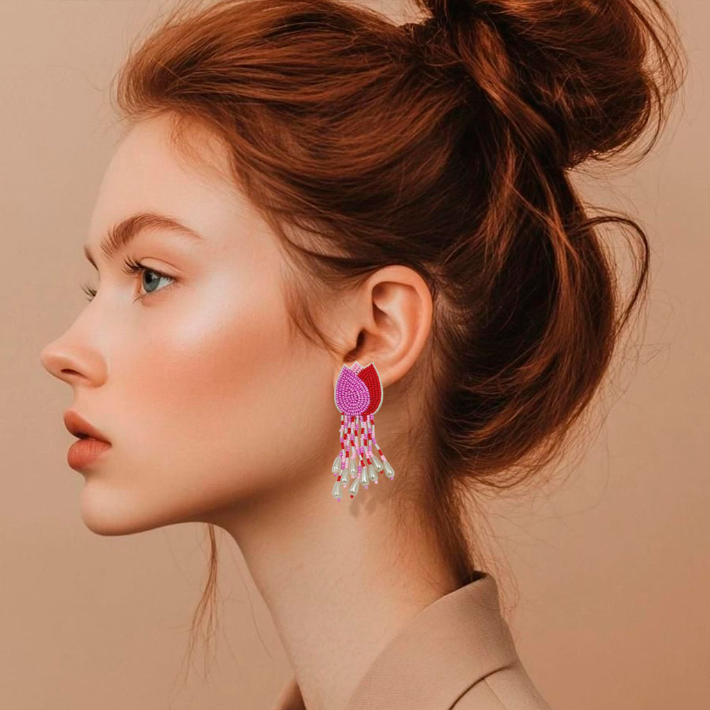 Pink & Red Tulip Earring