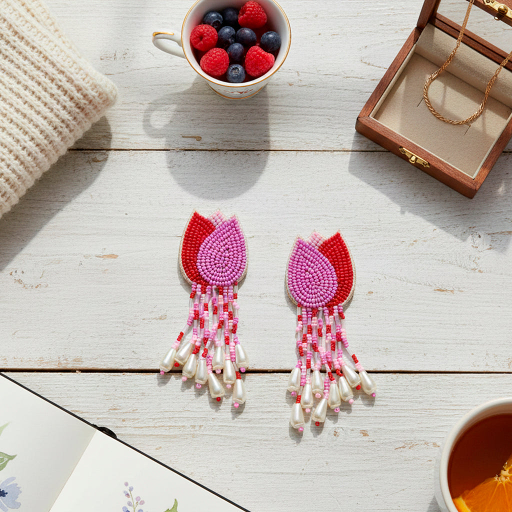 Pink & Red Tulip Earring