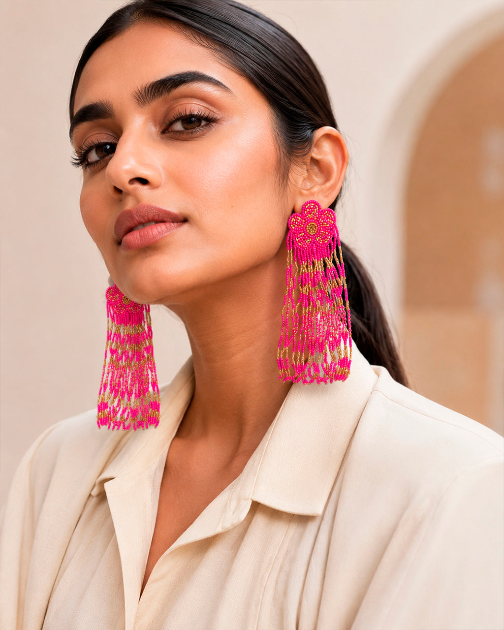 Pink Flower Dangler Earring