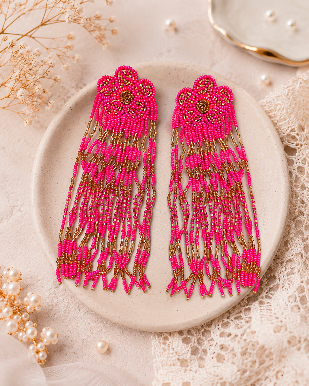 Pink Flower Dangler Earring