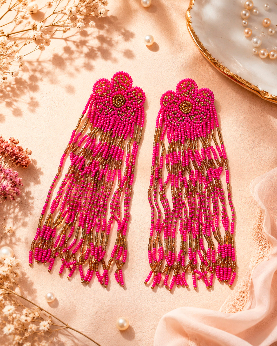 Pink Flower Dangler Earring