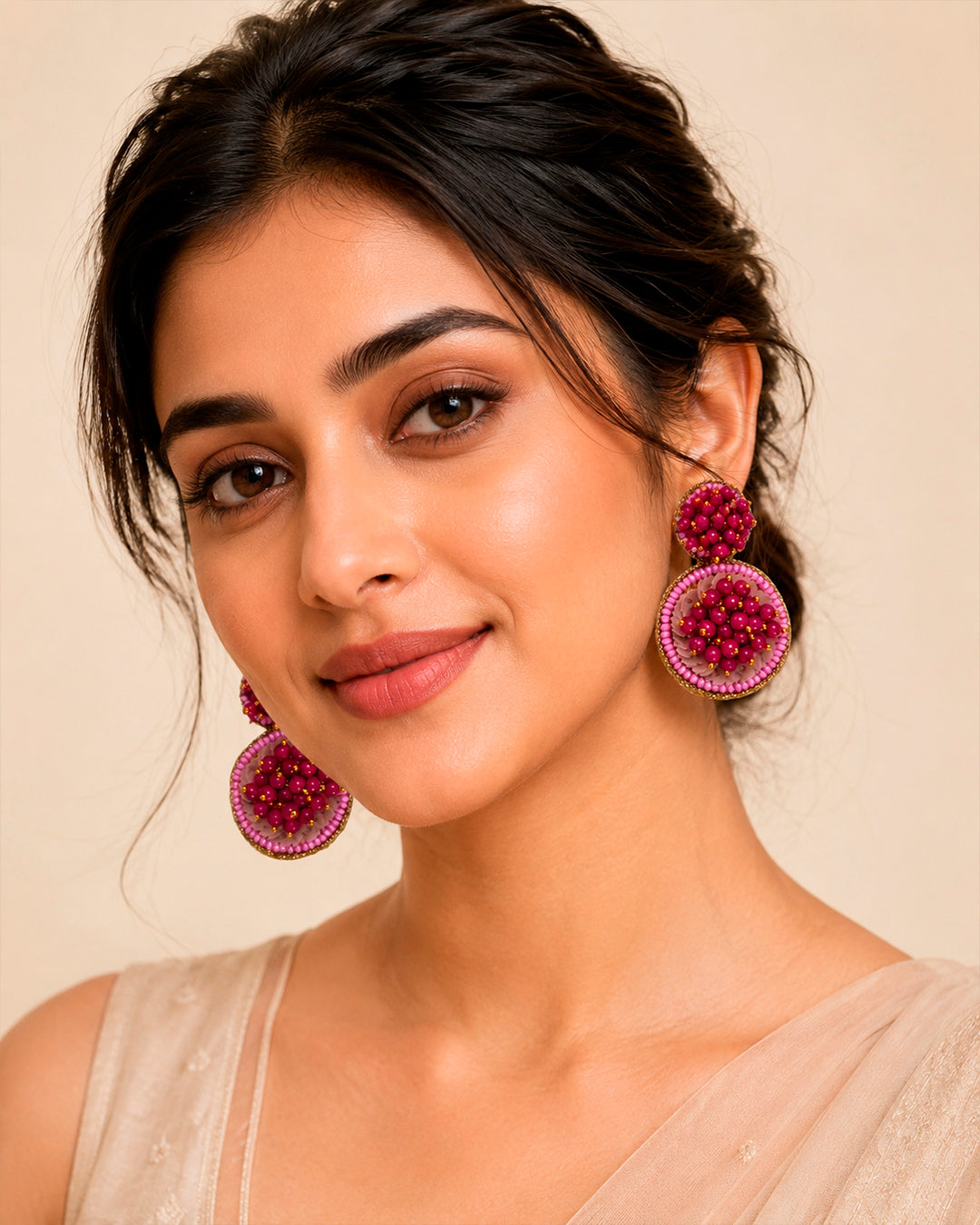 Round Pink Statement Earring