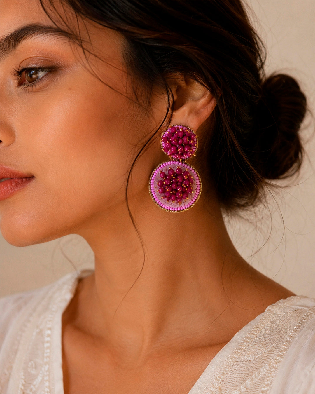 Round Pink Statement Earring