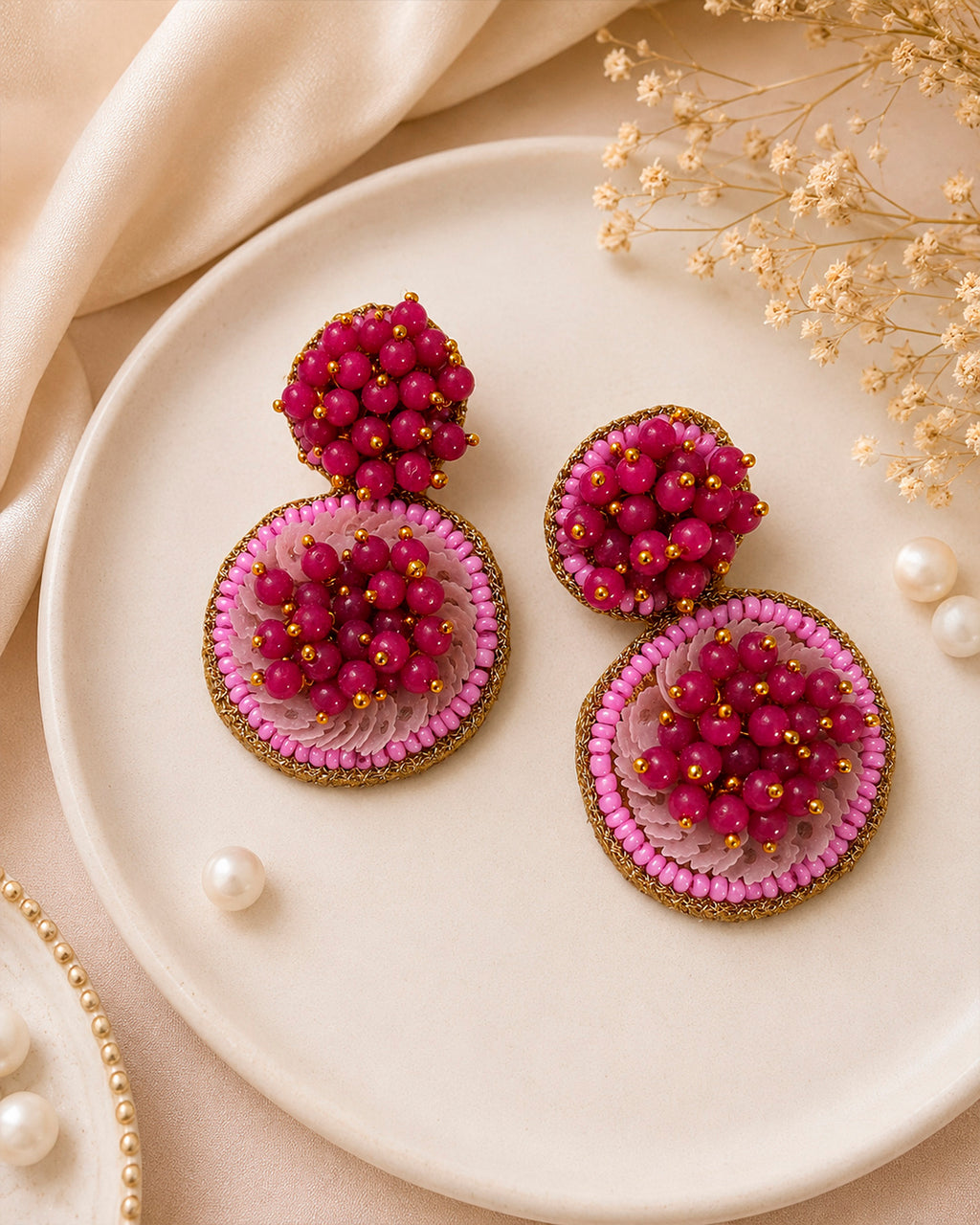 Round Pink Statement Earring