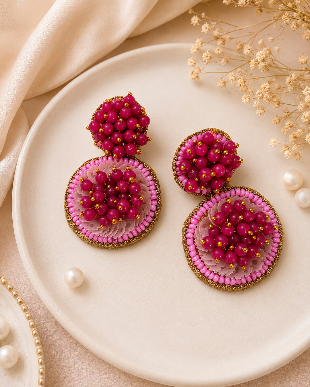 Round Pink Statement Earring