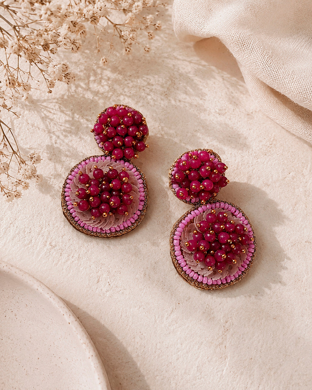 Round Pink Statement Earring