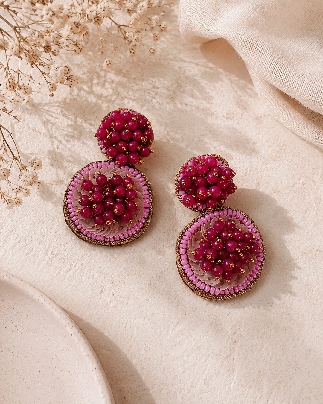 Round Pink Statement Earring