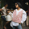 Block Print Reversible Summer Jacket In Leaf Bamboo Pattern