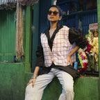 Block Print Reversible Cotton Summer Jacket In Check Cow Print Pattern
