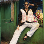 Block Print Reversible Cotton Summer Jacket In Check Cow Print Pattern