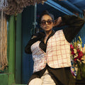 Block Print Reversible Cotton Summer Jacket In Check Cow Print Pattern