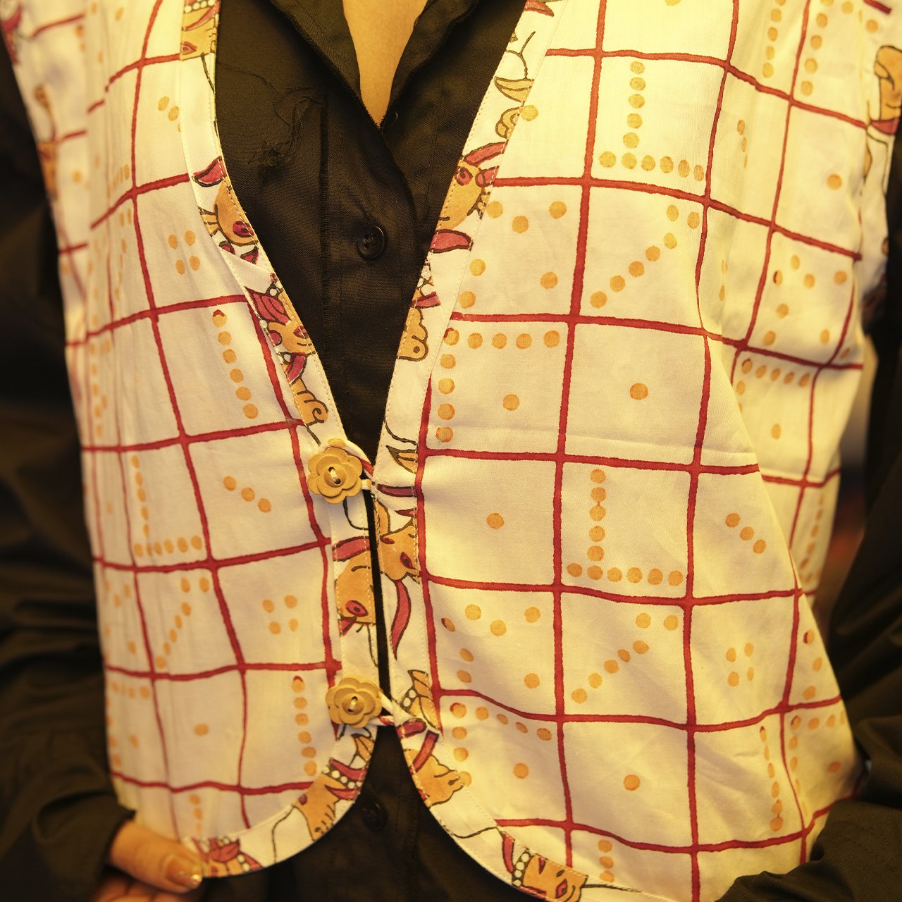 Block Print Reversible Cotton Summer Jacket In Check Cow Print Pattern
