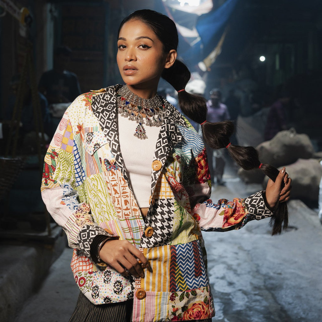 Block Printed Patch Work Cotton Summer Jacket