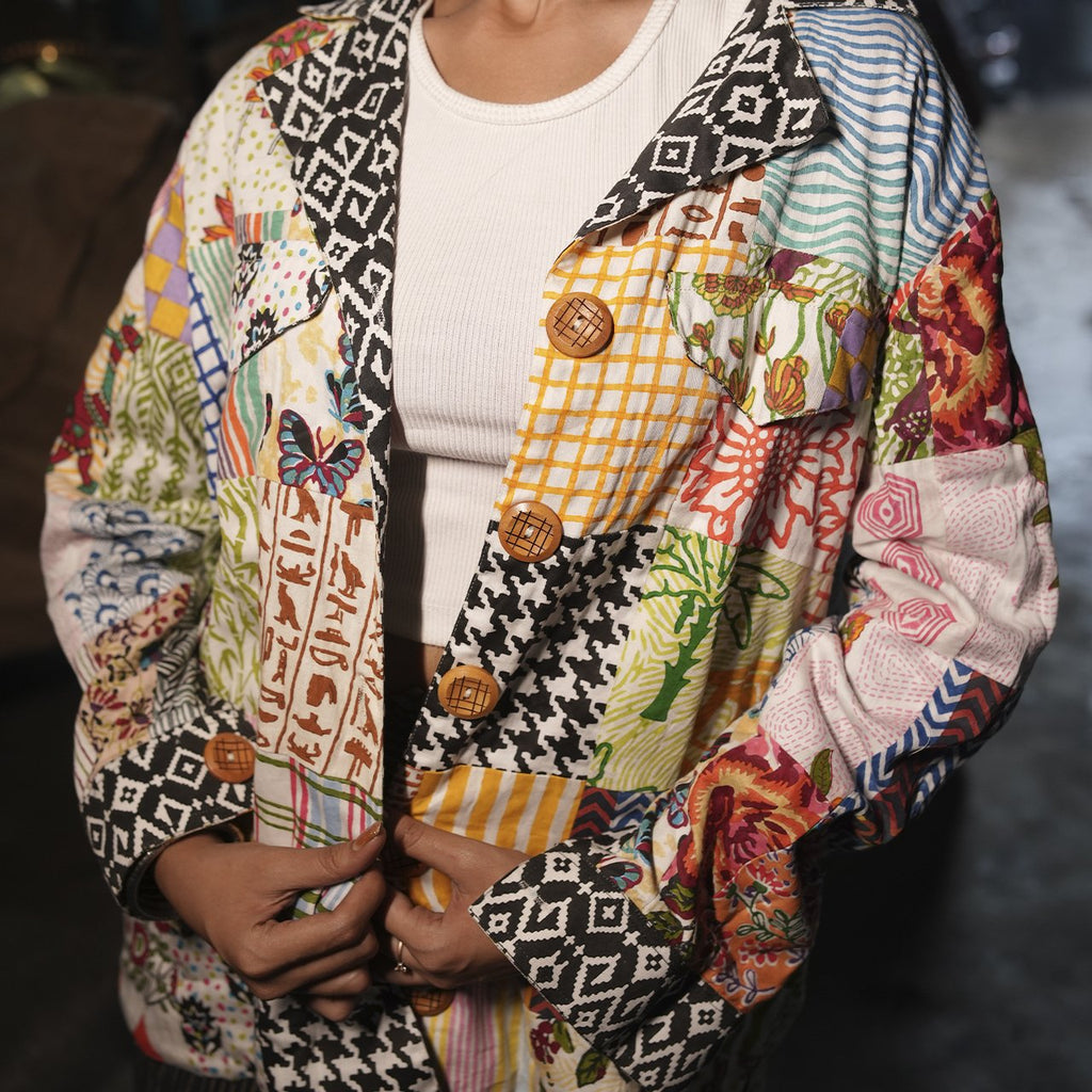 Block Printed Patch Work Cotton Summer Jacket