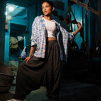 Block Print Reversible Cotton Summer Jacket Fish And Stripe Pattern