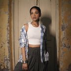 Block Print Reversible Cotton Summer Jacket Fish And Stripe Pattern