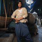 Block Printed Summer Jacket In Floral And Stripe Pattern