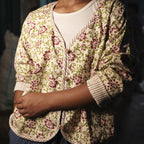 Block Printed Summer Jacket In Floral And Stripe Pattern