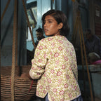 Block Printed Summer Jacket In Floral And Stripe Pattern