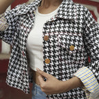 Block Printed Houndstooth Pattern Summer Jacket For Women