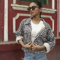 Block Printed Houndstooth Pattern Summer Jacket For Women