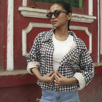 Block Printed Houndstooth Pattern Summer Jacket For Women