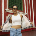 Block Printed Houndstooth Pattern Summer Jacket For Women