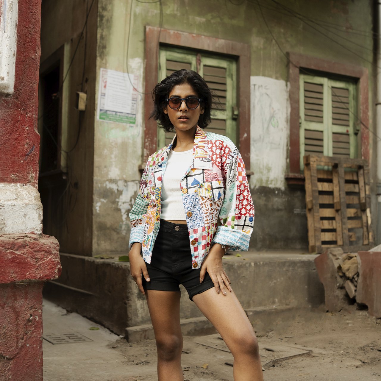 Block Printed Cotton Summer Jacket In Patch Work