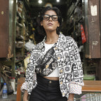 Block Printed Cotton Summer Jacket In Floral Check
