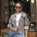 Block Printed Cotton Summer Jacket In Abstract Print