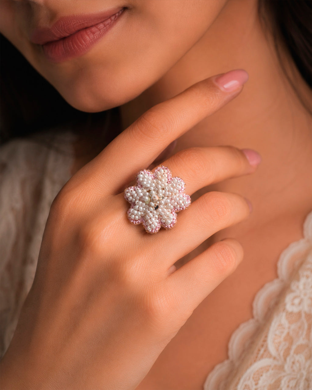 Jasmine beaded ring