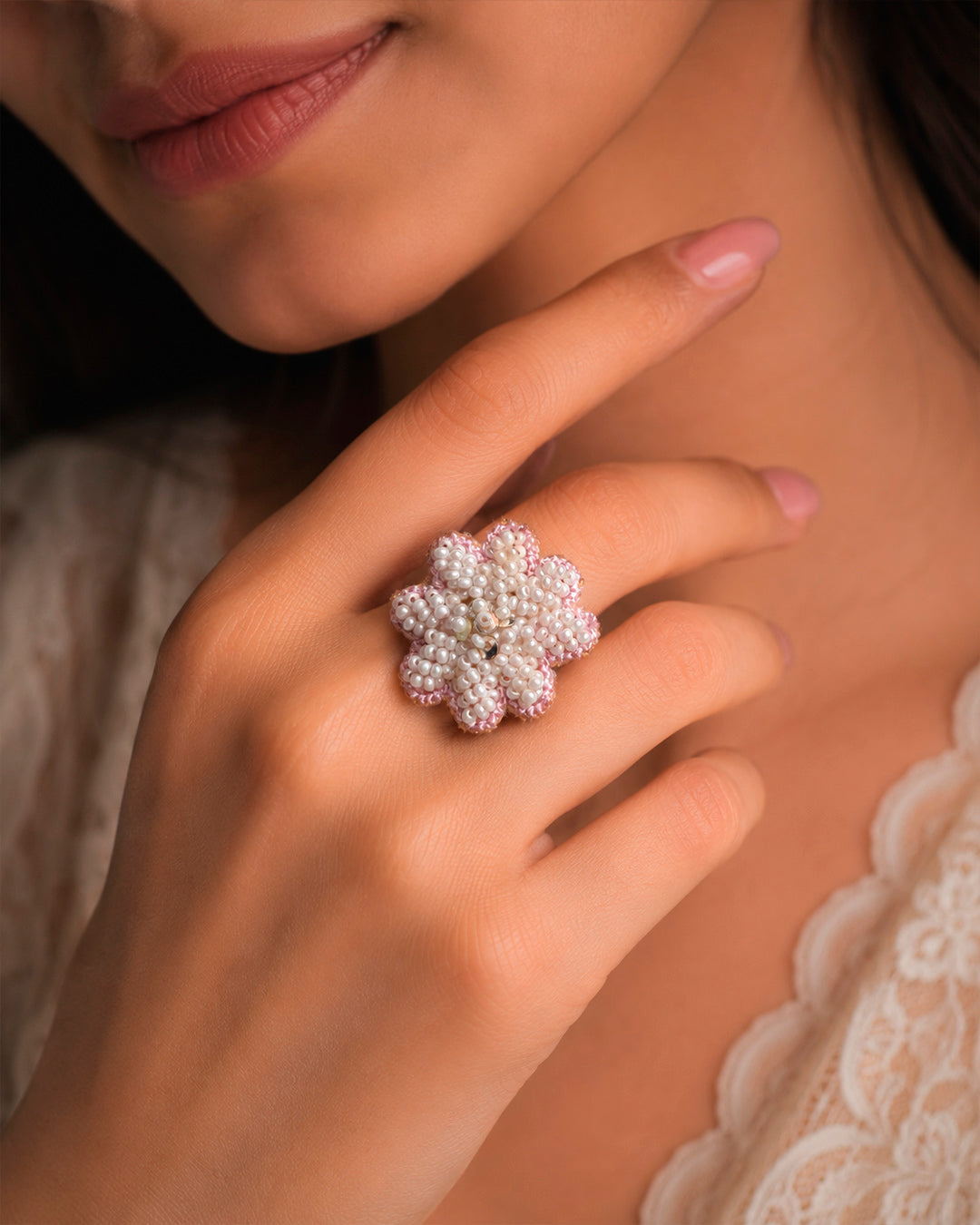 Jasmine beaded ring