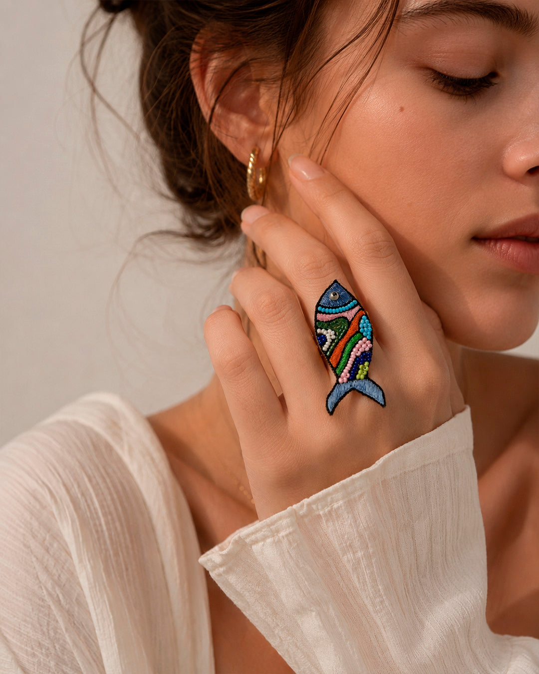 Fish Multi colour Beaded Ring