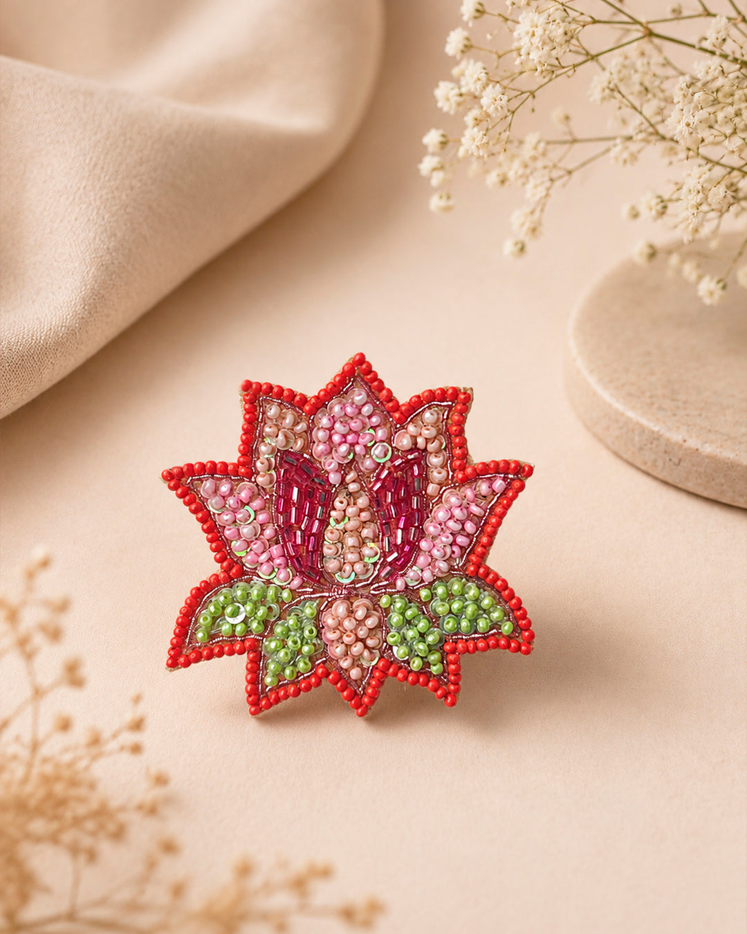Pink Lotus Beaded Ring
