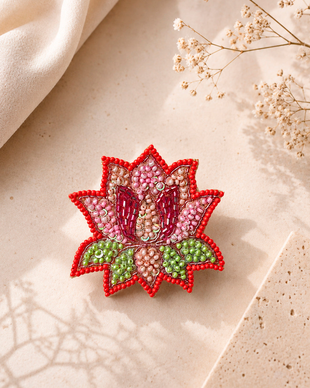 Pink Lotus Beaded Ring