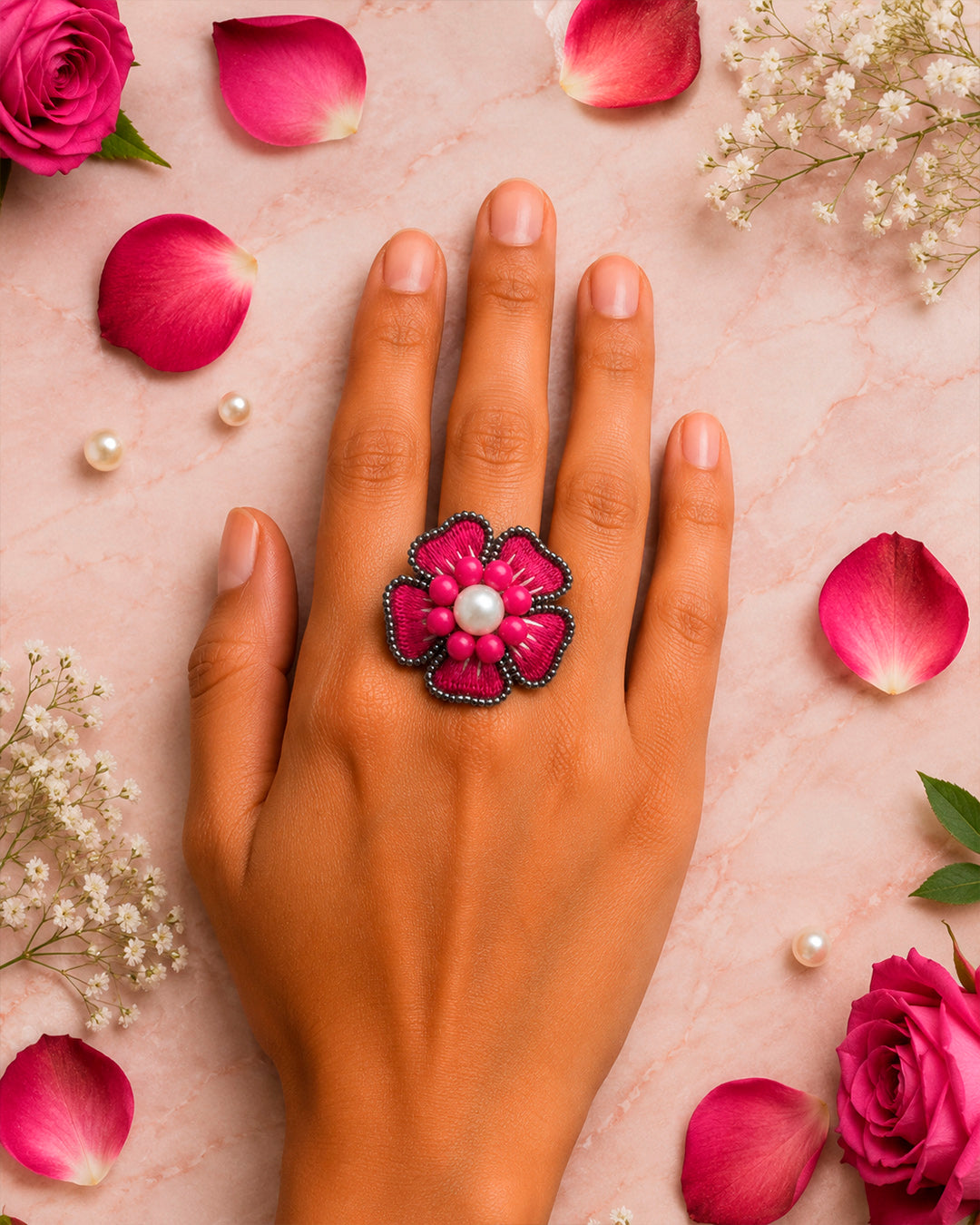 Moti Resham Flower Ring